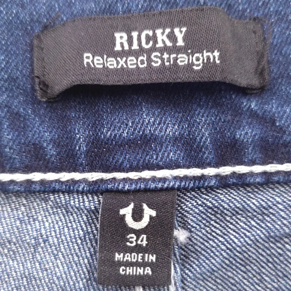 NWT True Religion Ricky Relaxed Straight Jeans Dark Humid Wash Mens 34x34 108374
